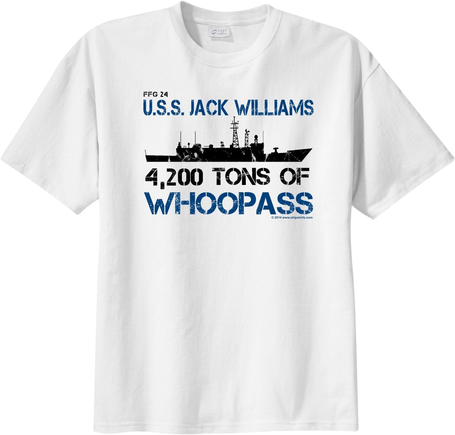 ShipShirts Big Boy's FFG 24 USS Jack Williams 4,200 tons of Whoopass Short Sleeve T-Shirt White L