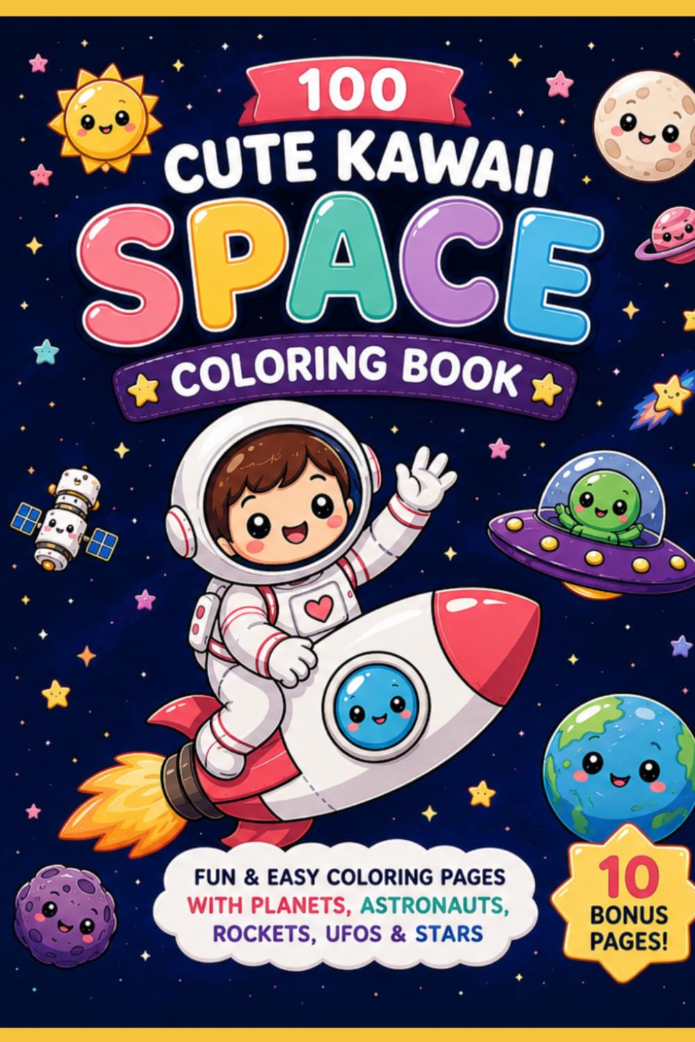 100 Cute Kawaii Space Coloring Book: Fun & Easy Coloring Pages with Planets, Astronauts, Rockets & Stars (Cute Kawaii Coloring Collection)