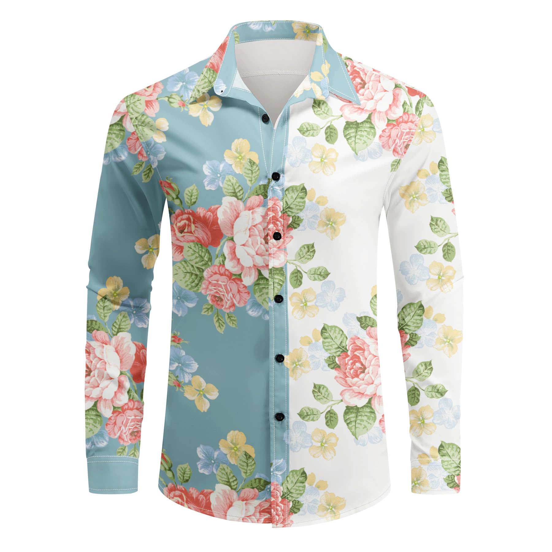 YFFUSHI Herren Floral Hemd Regular Fit Langarm Button-Down Freizeithmed Blumen Herrenhemd Casual Shirt