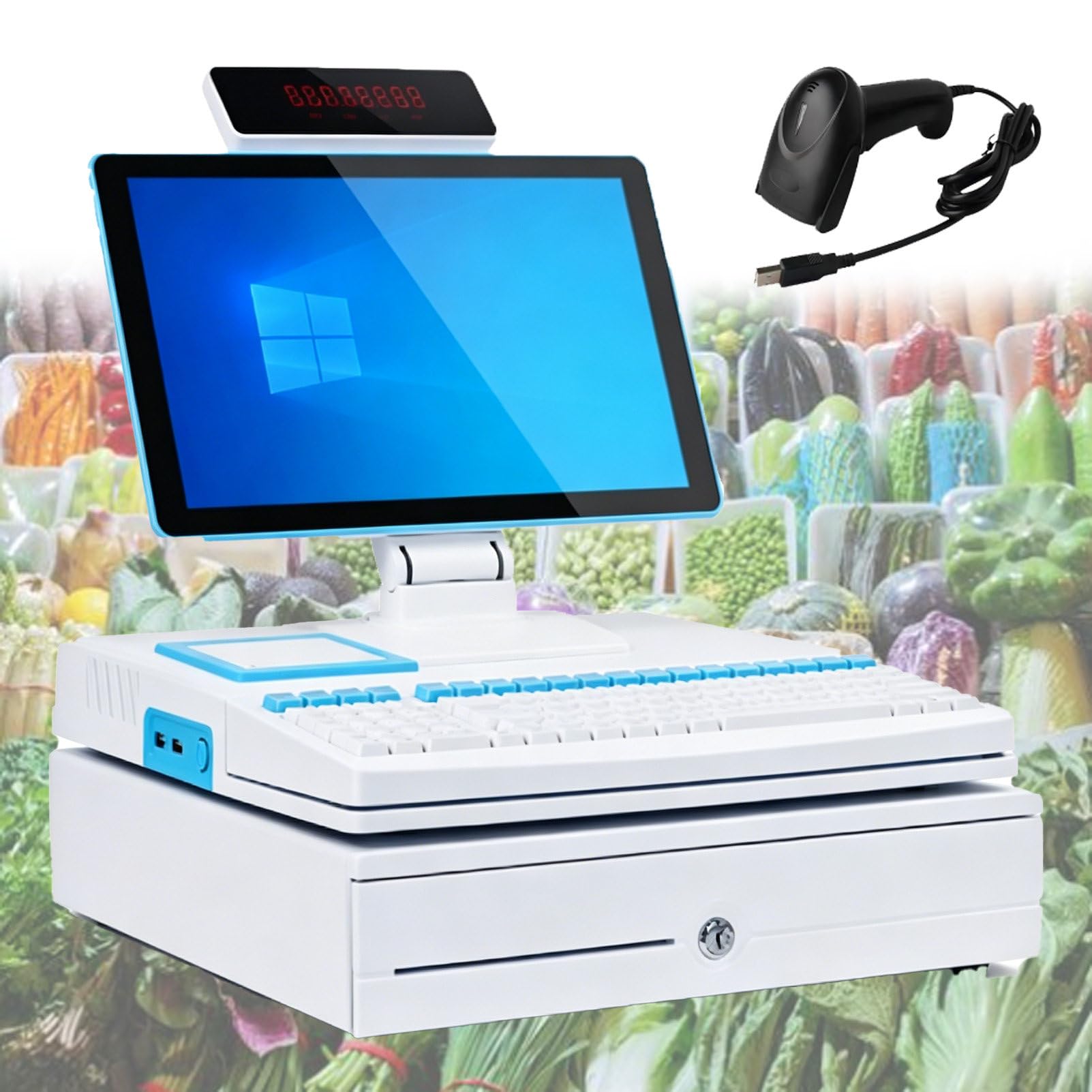 Pvxa White 15.6 Inch Touch Screen, Cash Register, Keyboard, Built-In 58Mm Printer, Complete Package, Pos Computer, Factory Point Of Sale, Cash Register, For Small Business Singlescreen
