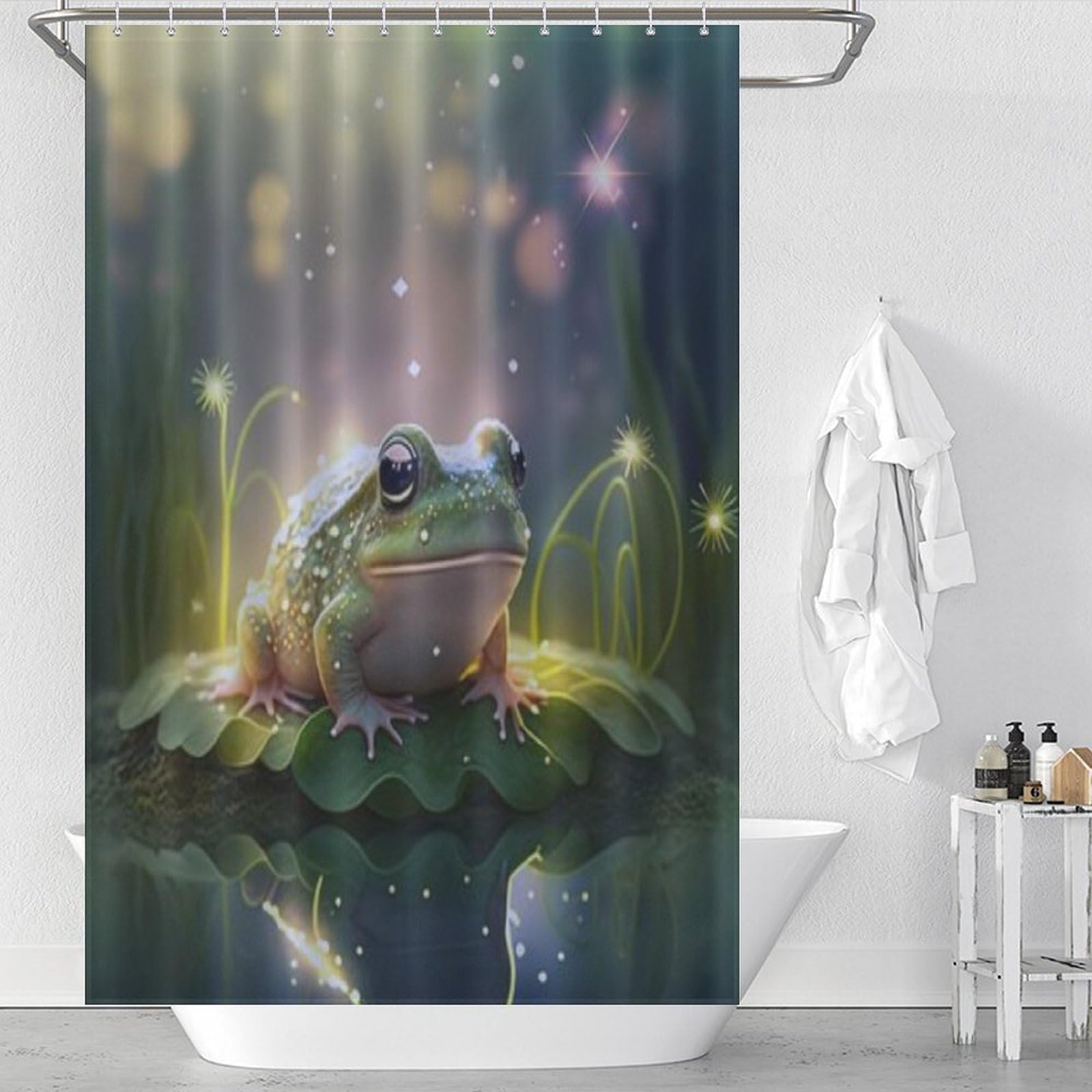 Rideau de bain imperméable lavable motif grenouille avec 12 crochets