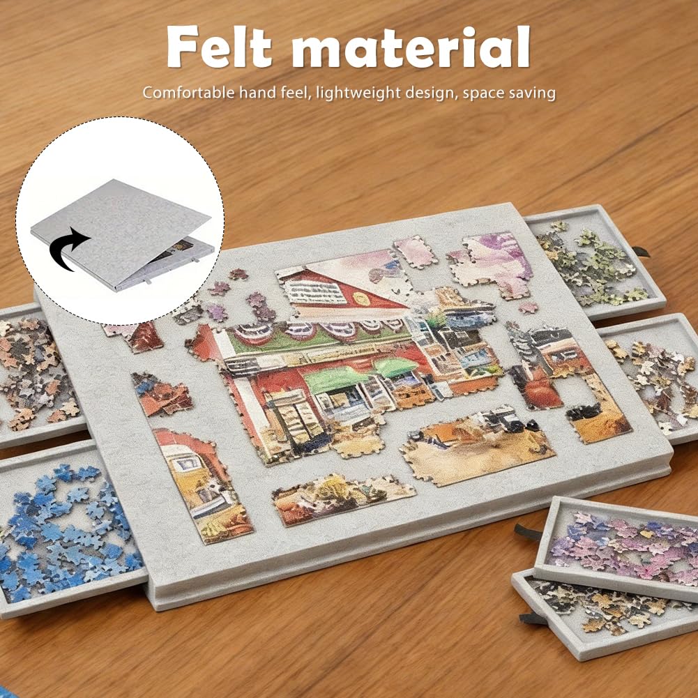 Tagliere puzzle inclinabile con supporto 2 in 1 e copertura, in feltro leggero con 6 cassetti per adulti, tavolo puzzle portatile in feltro per fino a 1000 pezzi, puzzle