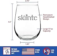 Vista 5 de Bevvee Slainte Irish Cheers - Copa de vino sin tallo, regalos y decoración divertidos con temática irlandesa, tamaño grande, 17 onzas