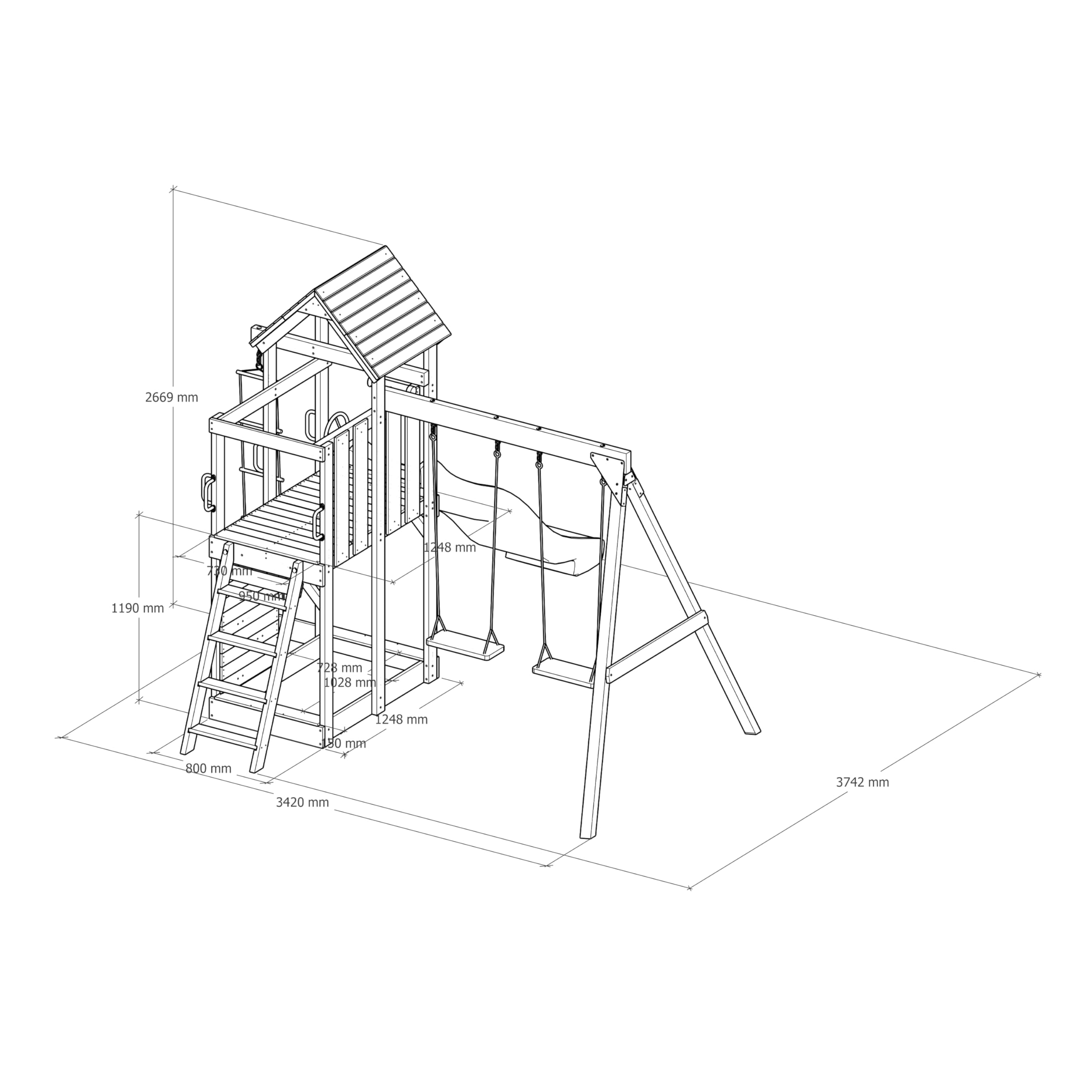 AXI Moos Spielturm aus Holz mit 2 Schaukeln & Strickleiter | XXL Spielhaus/Spielplatz für Kinder mit Kletterwand, Sandkasten & Rutsche in Rot | Schaukelgerüst für den Garten