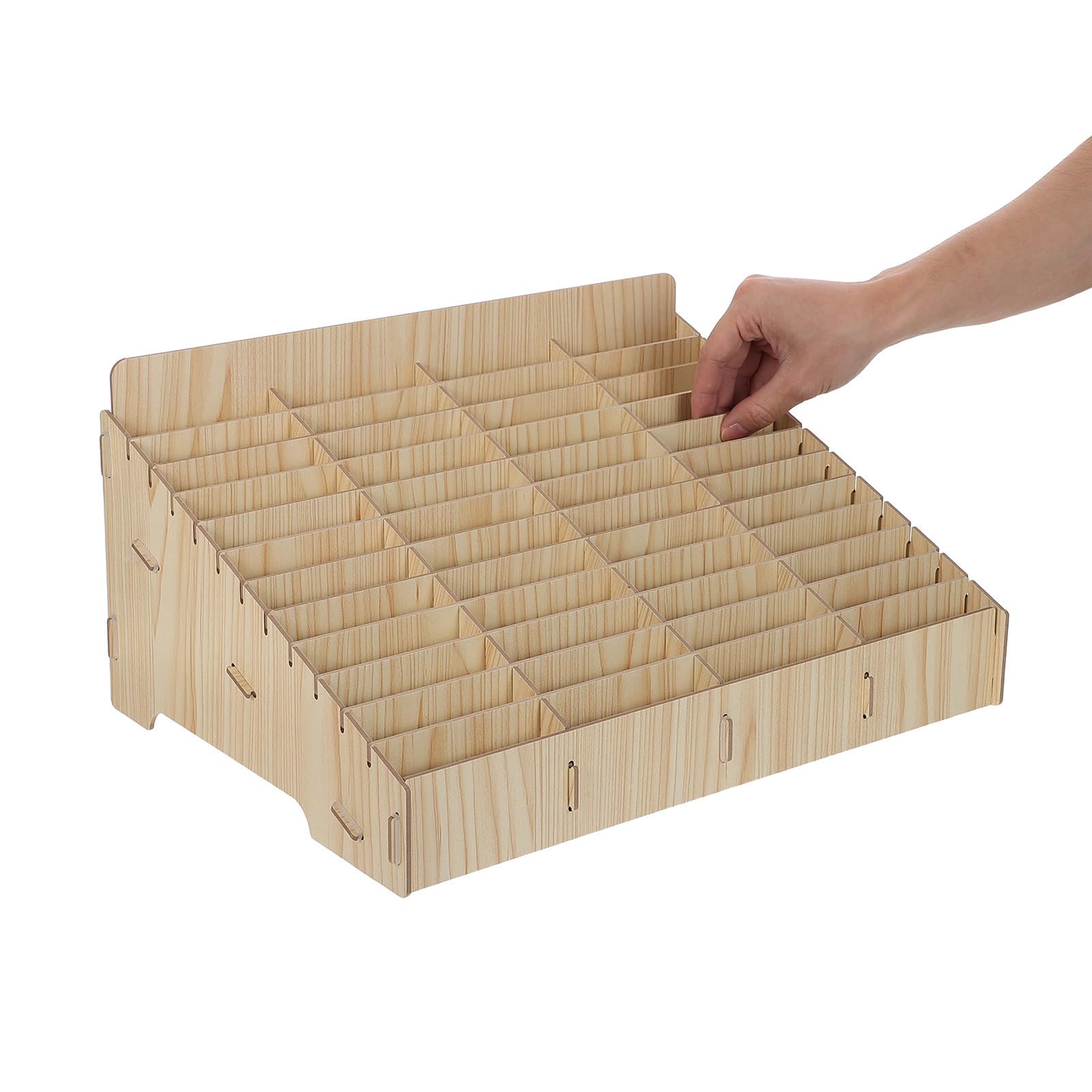 ABOOFAN Scatola in Legno per Cellulari 48 Scomparti Inclinati | Tonalità Kaki, Design Naturale, Struttura Multi Scomparto, per Ufficio, Laboratorio, Studenti e Famiglie