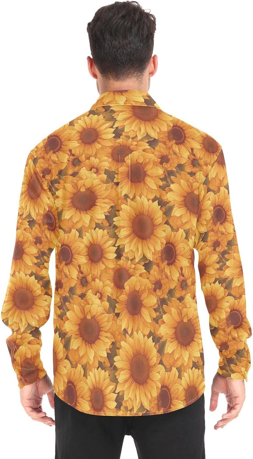 KLL Sunflowers Pattern Artistic Unisex Adults Cotton Rugby Shirts Outdoor Long Sleeve Blouses