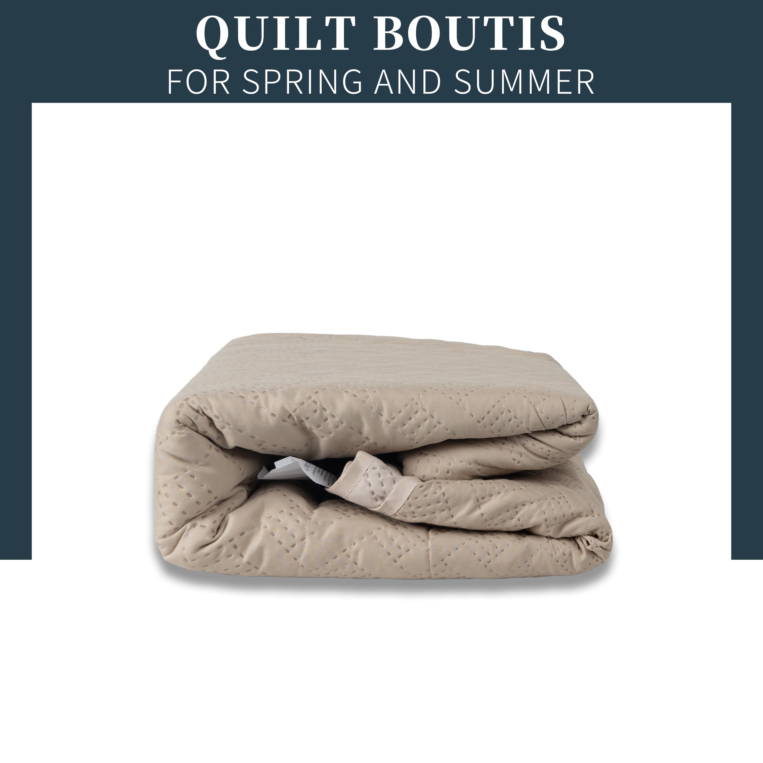 Colcha Boutis para Primavera y Verano Bicolor Reversible Liso de Color Beig + 2 Funda Cojin 50x70 cm - Colcha Ligera Fina Entretiempo (Cama 135, 220x260cm) — view 2