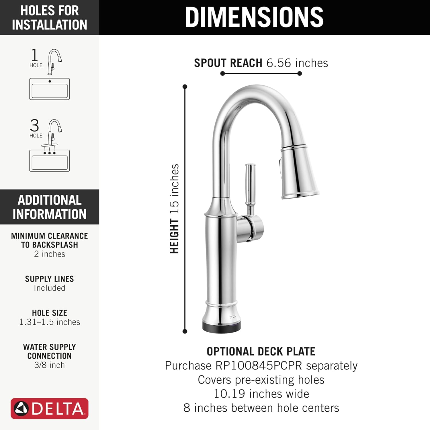 Delta Faucet Renaldi Touchless Bar Faucet with Touch Technology, Bar Sink Faucet Single Hole Chrome, Wet Bar Faucets, Prep Sink Faucet, Faucet for Bar Sink, Lumicoat Chrome 9984TL-PR-DST