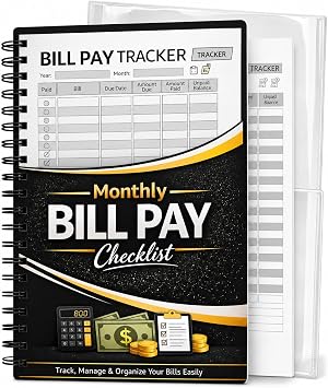 Bill Payment Tracker Notebook, Monthly Bill Organizer with Annual Overview, Subscription & Auto Pay Tracker, Black Spiral Budget Book with Storage Pocket for Bills and Documents