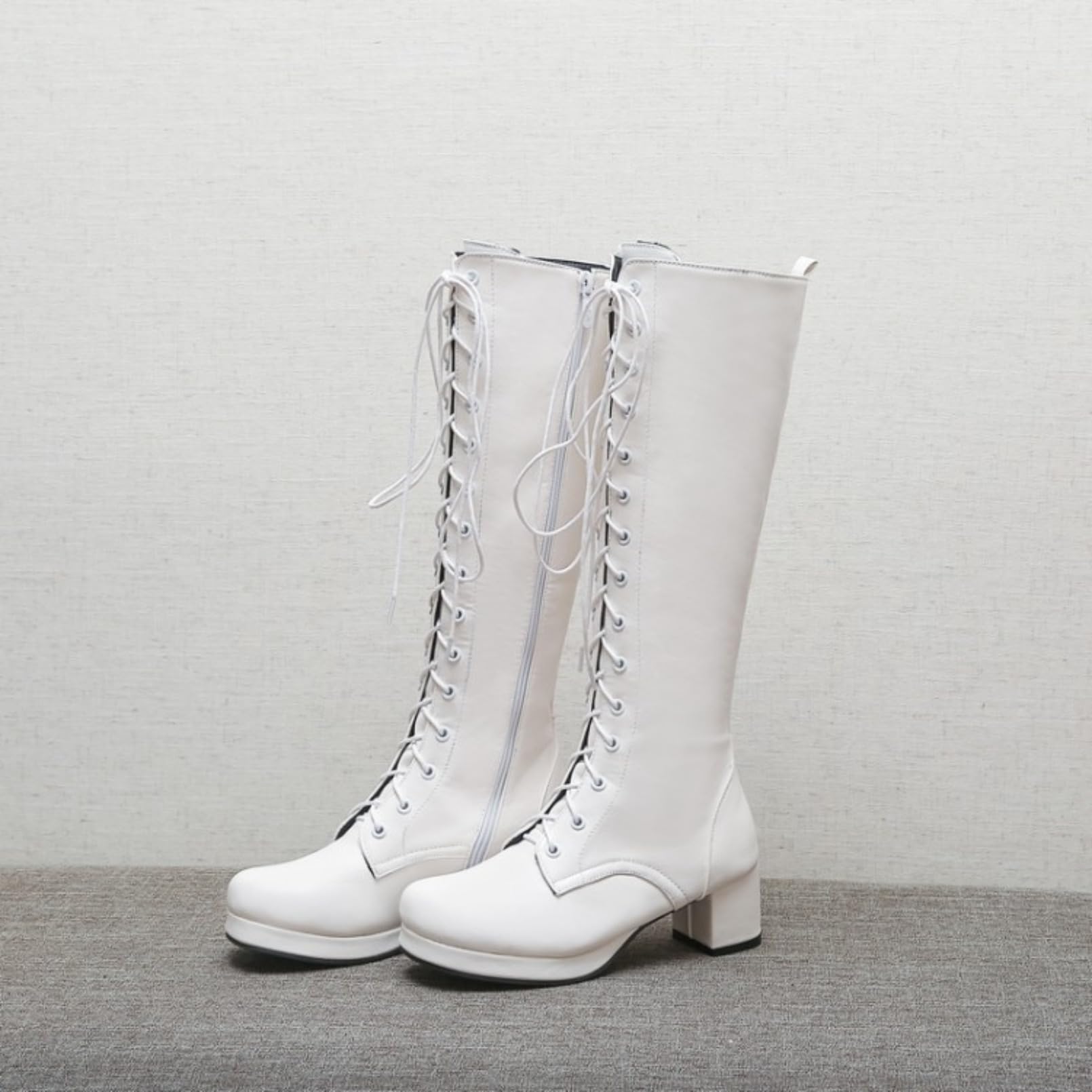 Donna Stivali Alti Lacci Scarpe Tacco Alto Comode Largo Stivali da Moto Lunghi Cerniera Laterale Alti Fino Ginocchio Stivali Impermeabili Stivali Invernali Gambale Alto