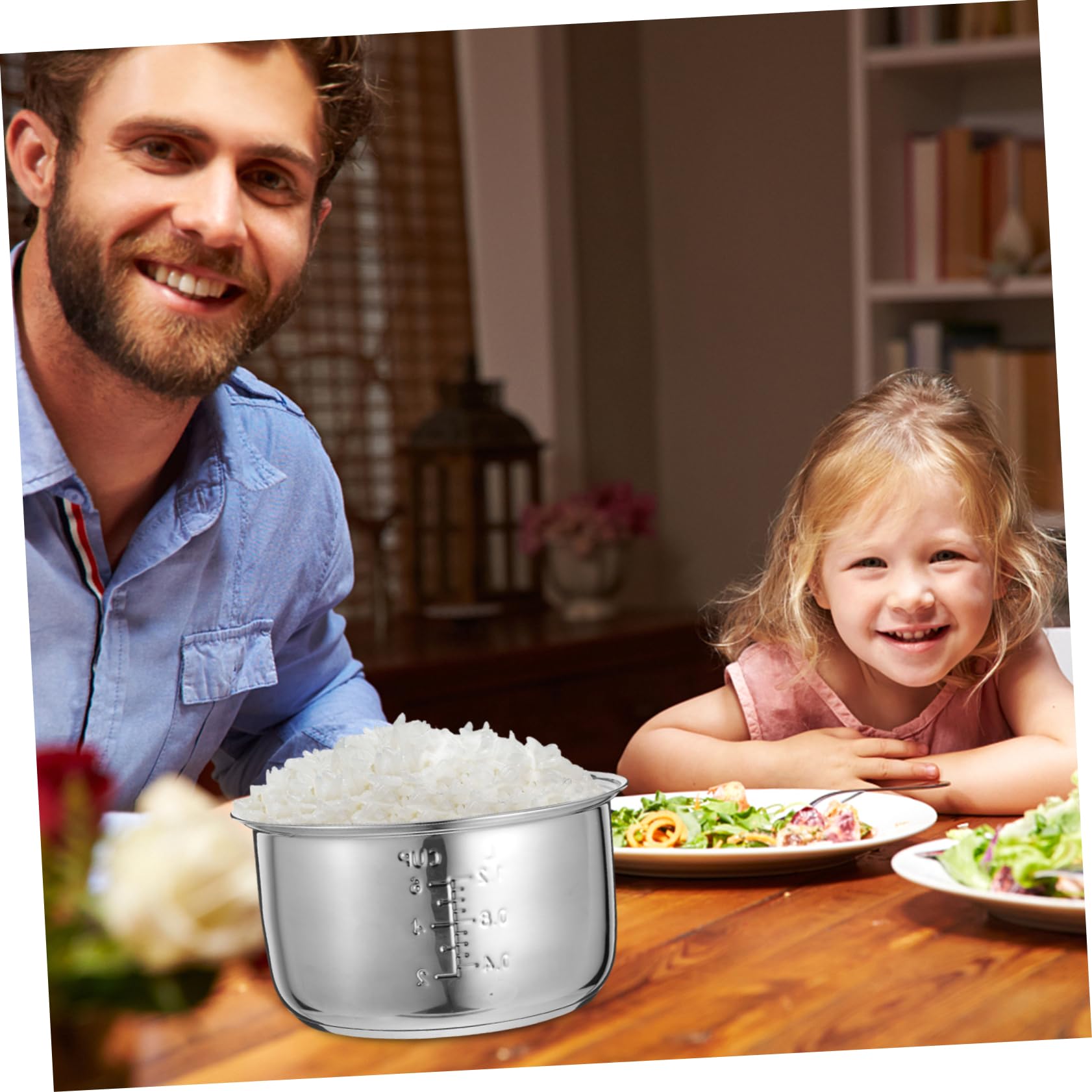 Cuiseur à Riz INOX Revêtement Antiadhésif en Acier Inoxydable, Casserole Intérieure de 3 litres Facile à Nettoyer pour Usage Domestique et Bureau