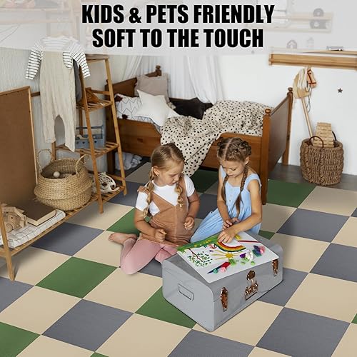 Miniatura 6 de ZOWZOW Azulejos autoadhesivos para alfombras, antideslizantes, para despegar y pegar, rompecabezas para piso, color verde, fácil de instalar, 10