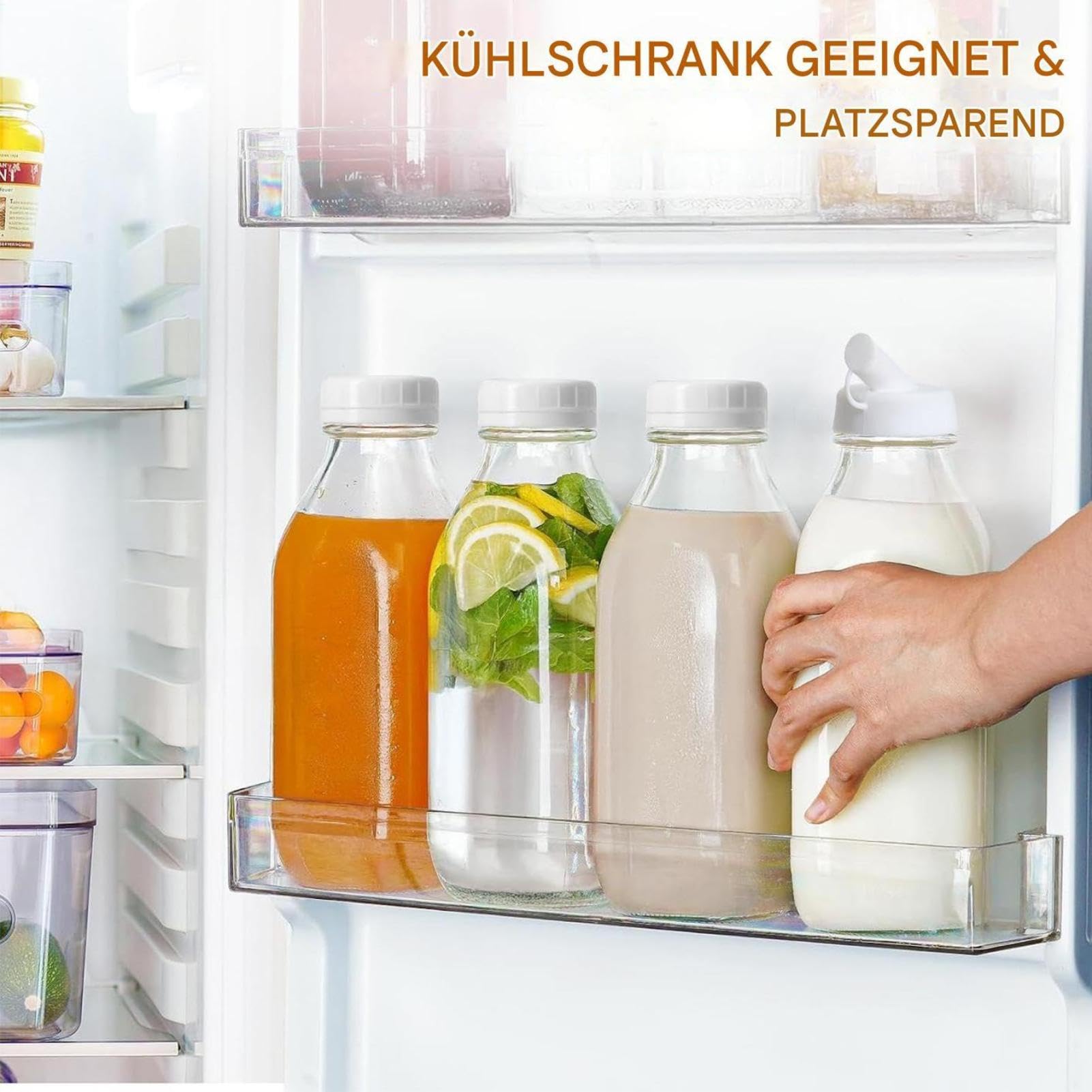 Glasflaschen Für Saft 1 Liter Wiederverwendbare Luftdichte Trinkflasche Mit | Auslaufsicherer Trinkbecher Für Wasser, Milch, Saft, Kühlschrank, Küche, Kochen, Reisen Und