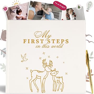 OnlyBP Baby Memory Book Keepsake Baby Book من الحمل إلى 5 سنوات - 60+ صفحة للصور والمعالم والسنوات الأولى - تتضمن قلمًا وملصقات - دش مثالي للأطفال للآباء الجدد