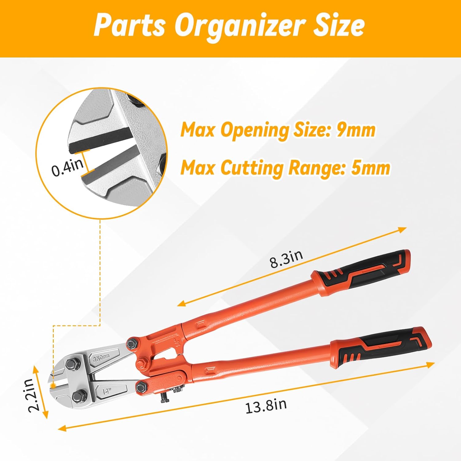 14 Inch Bolt Cutter, Heavy Duty T8 Forged Steel Blades Wire Cutters, Non-Slip Rubber-Coated Handles Effortless Cutting for Chains, Steel Wires, Rivets, Fences, Perfect for Construction & DIY Projects​