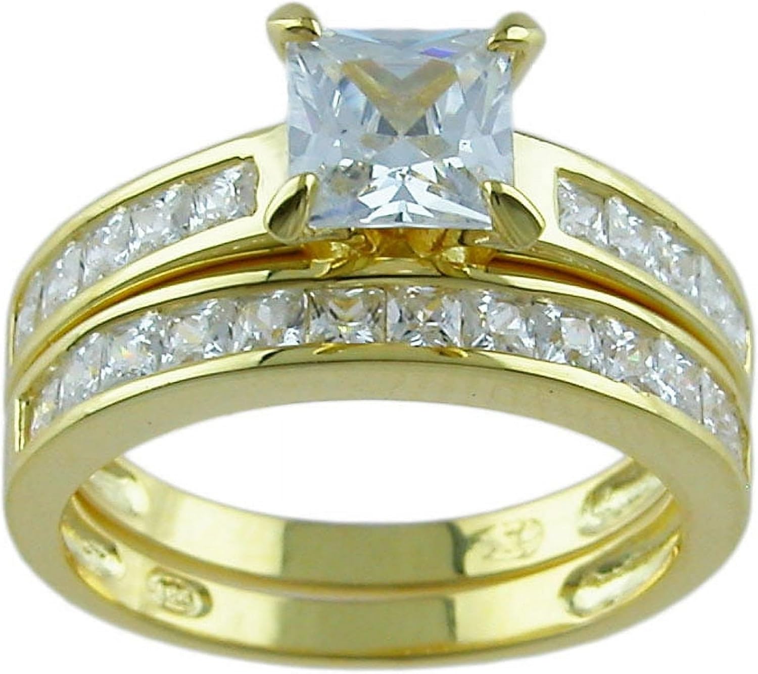 S C 14KT Gold Plated 925 Sterling Silver Princess Cut CZ Ring for Women | 1CT Engagement & Wedding Jewelry