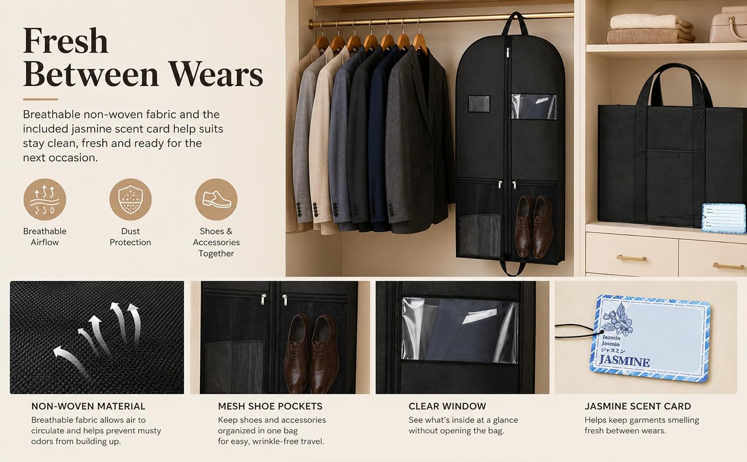 43 Inch Mens Suit Bags 2 Pack Garment Bag For Business Travel Organization