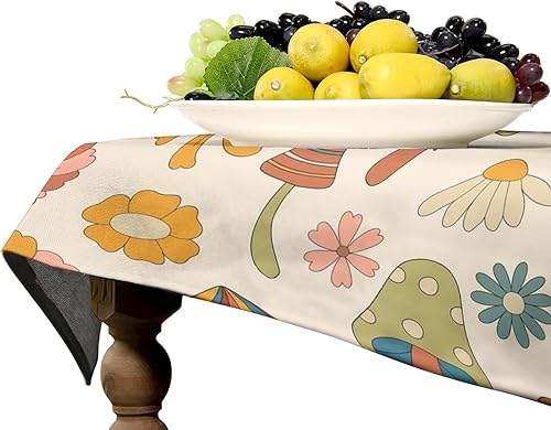 Miniatura 210 de Mantel floral hippie, diseño retro de los años 70, naranja, rosa, azul, floral, bohemio, estampado estético de margaritas, para fiesta, picnic