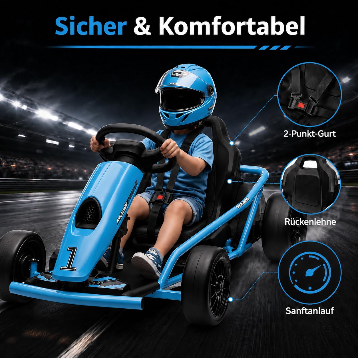 Elektro-Kart 24V, Kinder Drift-Auto mit Akku und Sicherheitsgurt