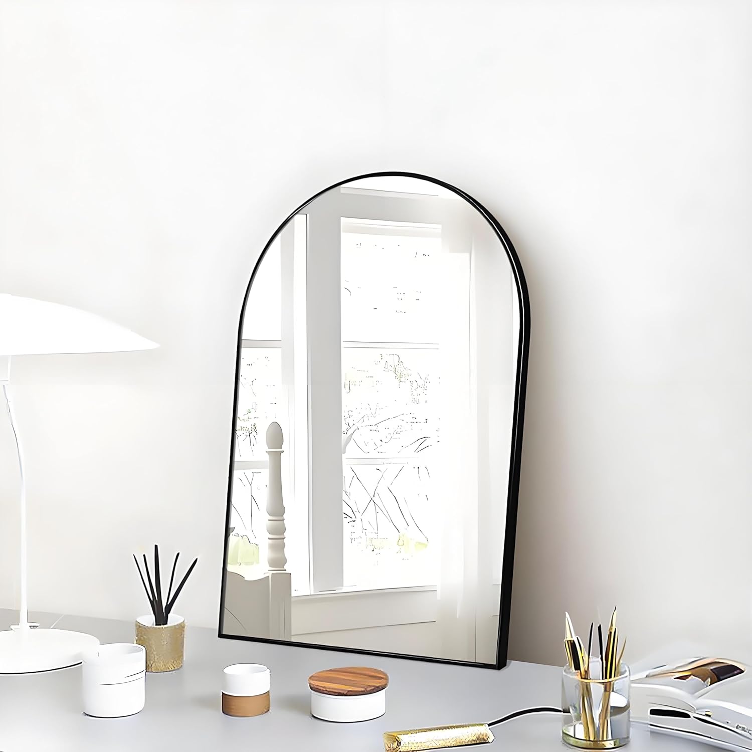 24x16 Arch Mirror Rectangle Wall Mounted Aluminum Alloy Metal Frame HD Glass Dressing Make-up for Bathroom Entryway Bedroom Living Room 24 16 inch Black