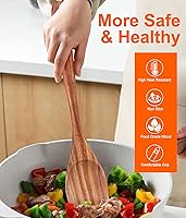 Vista 6 de Juego de 2 cucharas grandes de madera de 14 pulgadas, cucharas de madera maciza no tóxicas, utensilios de cocina, cuchara ranurada, cucharas