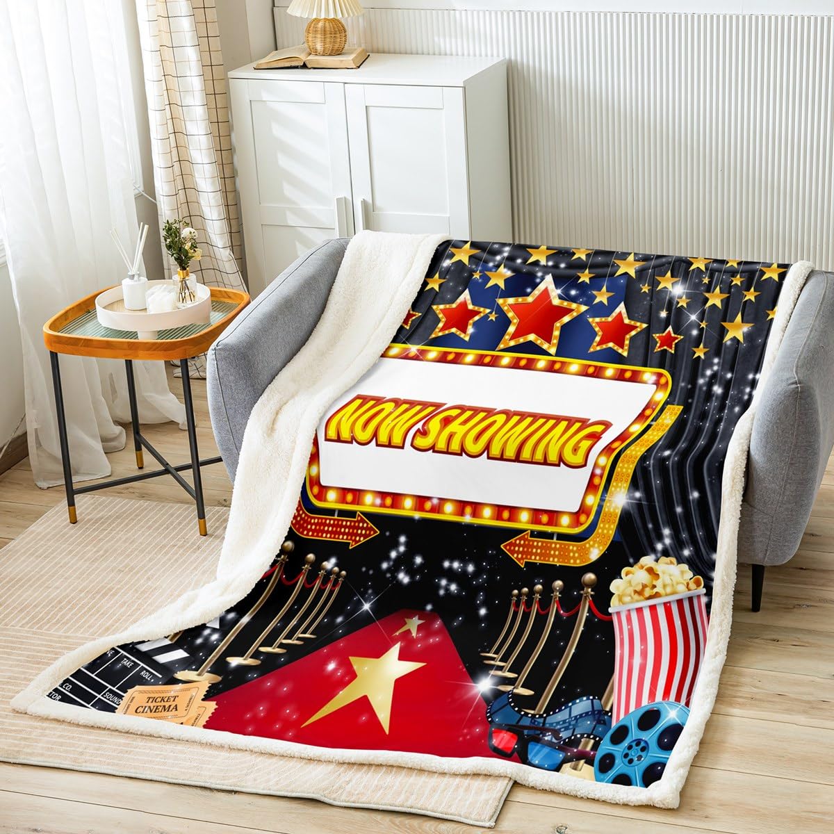 Movie Night Fleece Throw Blanket Kids Cinema Plush Blanket for Boys Movie Theater Decor Sherpa Blanket Breathable Popcorn Home Theater Fuzzy Blanket Room Decor Baby 30x40 Inch — image 1