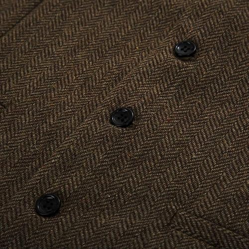 Miniatura 4 de PJ PAUL JONES Chaleco de traje de tweed de espiga occidental para hombre, mezcla de lana, cuello en V, chaleco ajustado
