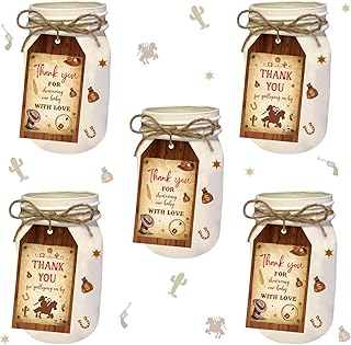 Cheereveal Cowboy Thank You Tags 100PCS, Cowboy Baby Shower Decorations, Western Cowboy Party Favor Tags for Western Theme Baby Shower Party Supplies