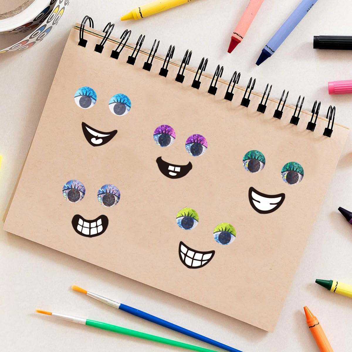 1000 Pcs Eye Stickers Roll, Holographic Wiggle Eyes Stickers, Self Adhesive Craft Eye Labels for DIY Projects, Decoration, Gift Wrapping, Scrapbooking