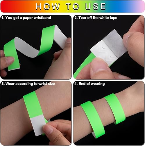 Miniatura 4 de 1200 pulseras de papel para eventos, color neón, pulseras de identificación de conciertos, pulseras de papel, pulseras de mano para eventos para