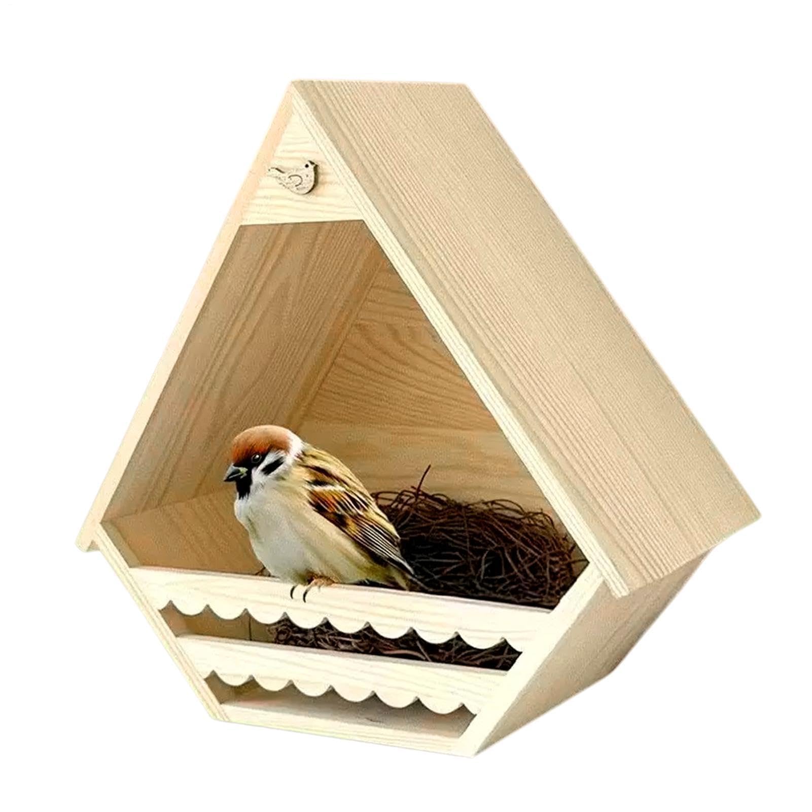 Muiltvoe Wooden Wren Habitats Nesting Box 11.81x6.3 in Wooden Bird House Bird House for Garden Backyard Patio For Sperling Swallow Wild Birds Natural Design