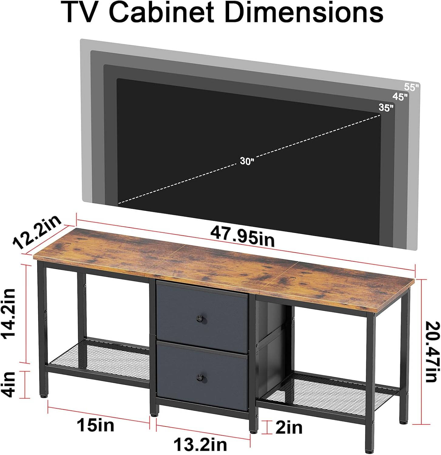 TV Stand, Living Room TV Stand with Storage Drawers, Rustic Brown