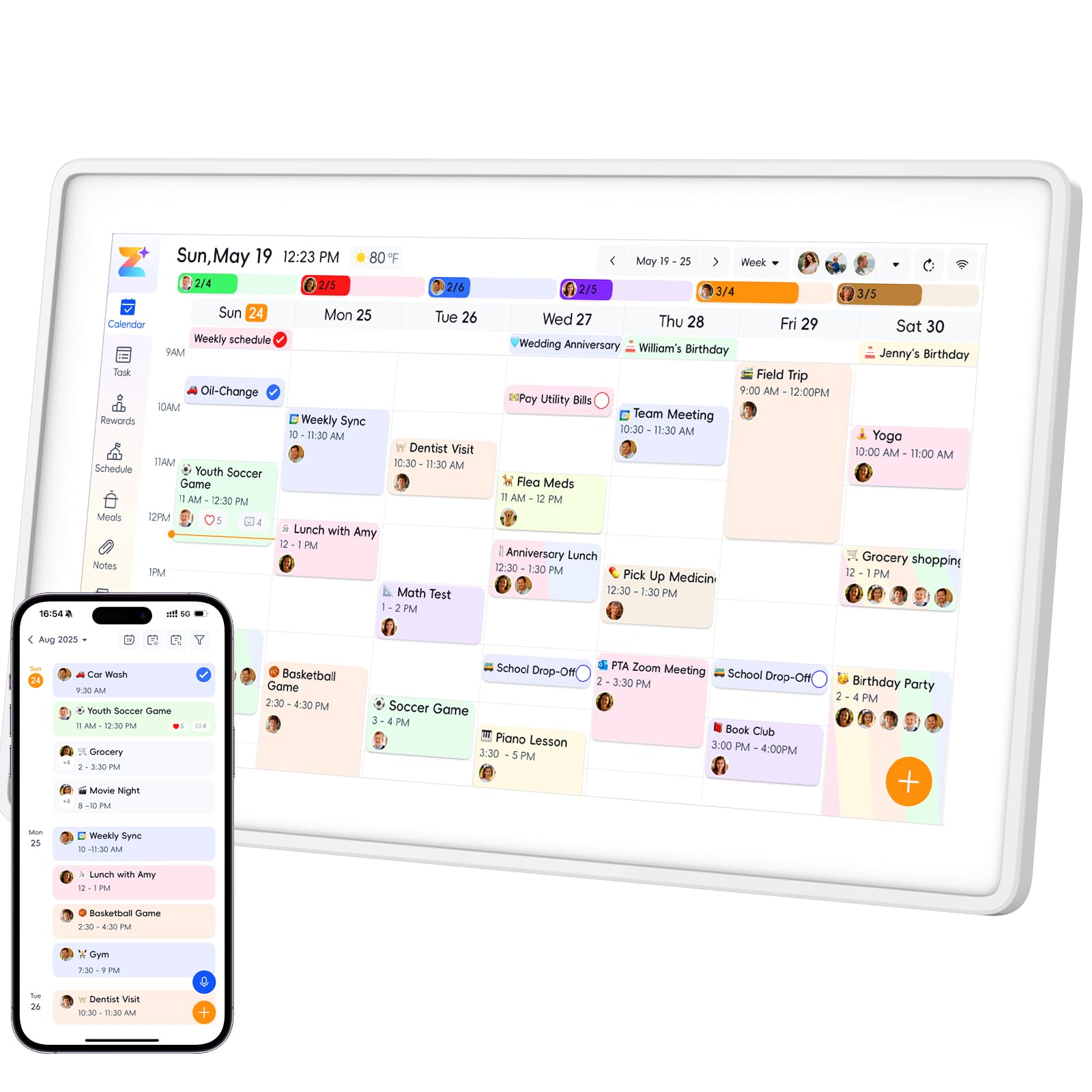 Digital Calendar 15.6 Inch WiFi Electronic Calendar&Chore Chart,Touch Screen Digital Photo Frame Display,Wall Mount Included,Smart Weekly and Monthly