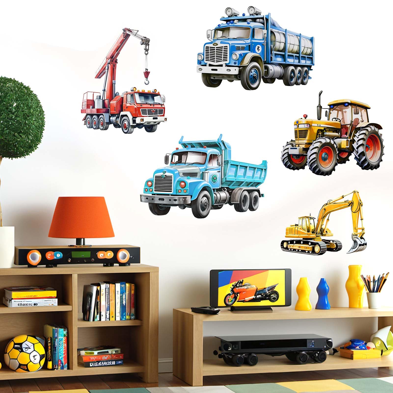 Car Wall Stickers for Boys Bedroom: Baby Nursery Playroom Wall Decals - Peel and Stick Kids Truck Construction Tractor Vehicle - Image 2