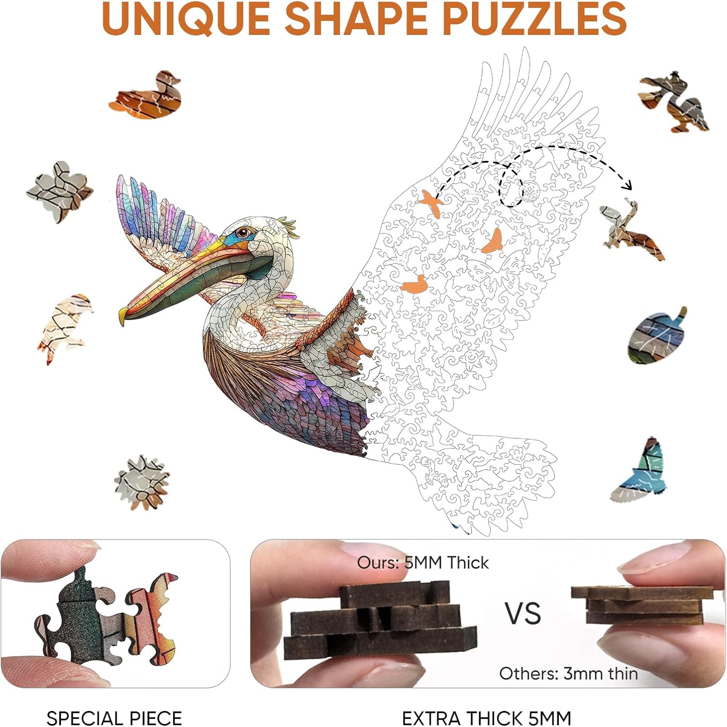 Wooden Puzzles for Adults Cormorant Bird Jigsaw Puzzles,300 Pieces 5MM Thick, Unique Shaped Cormorant Bird Puzzle Family Game Gift for Adults and Kids, 15.6 x 15.4 Inch