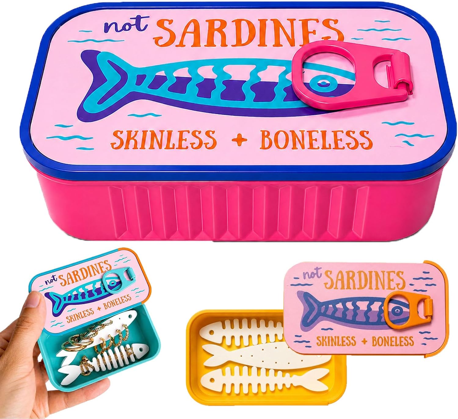 Mini Sardine Tin Jewelry Box, Fishbone Travel Organizer for Earrings (#E)