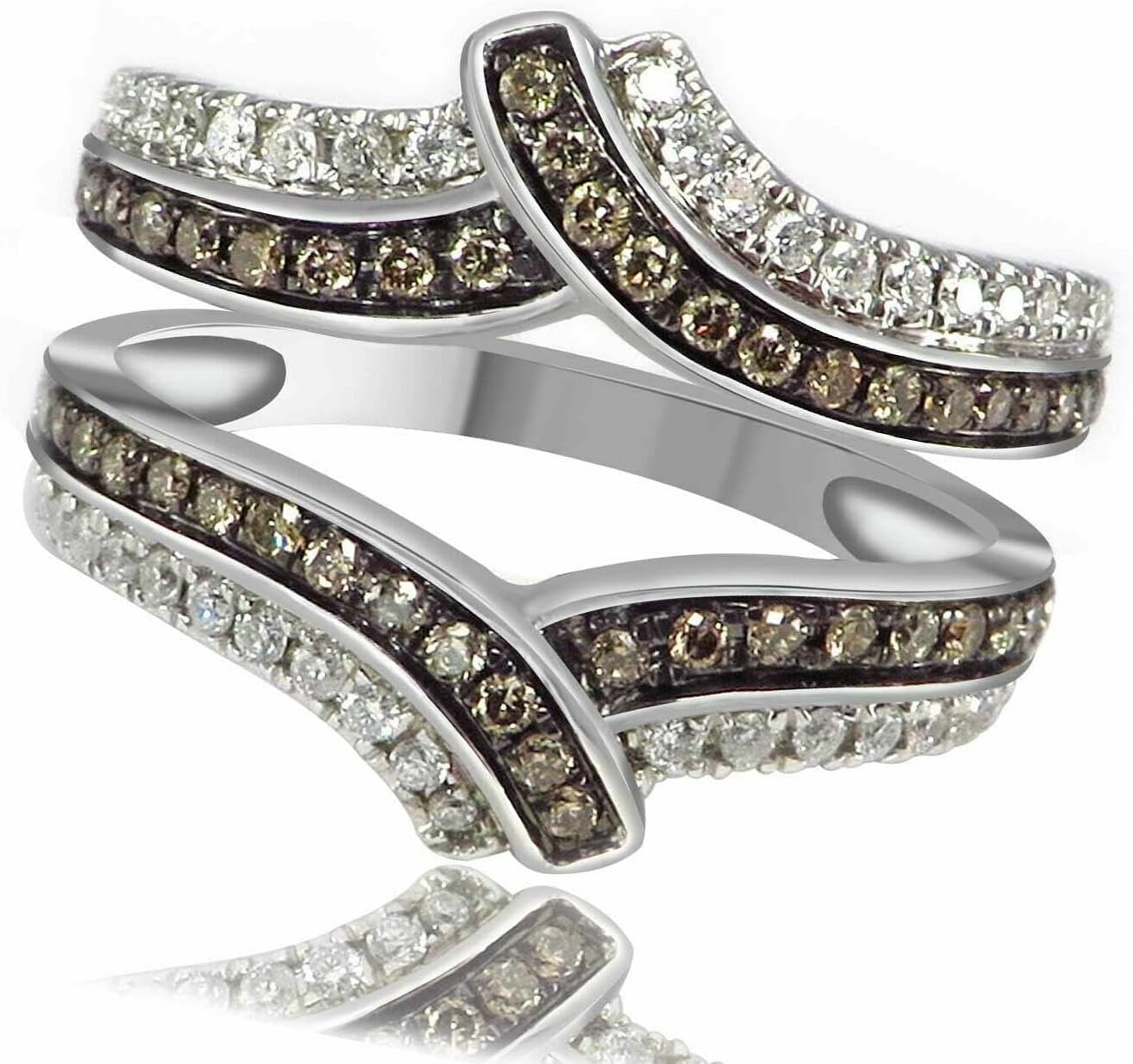 ANGEL SALES Brown & White Diamond Ring Guard Wrap Enhancer Engagement Weddding Ring For Women's Wear Band Ring With 925 Sterling Silver