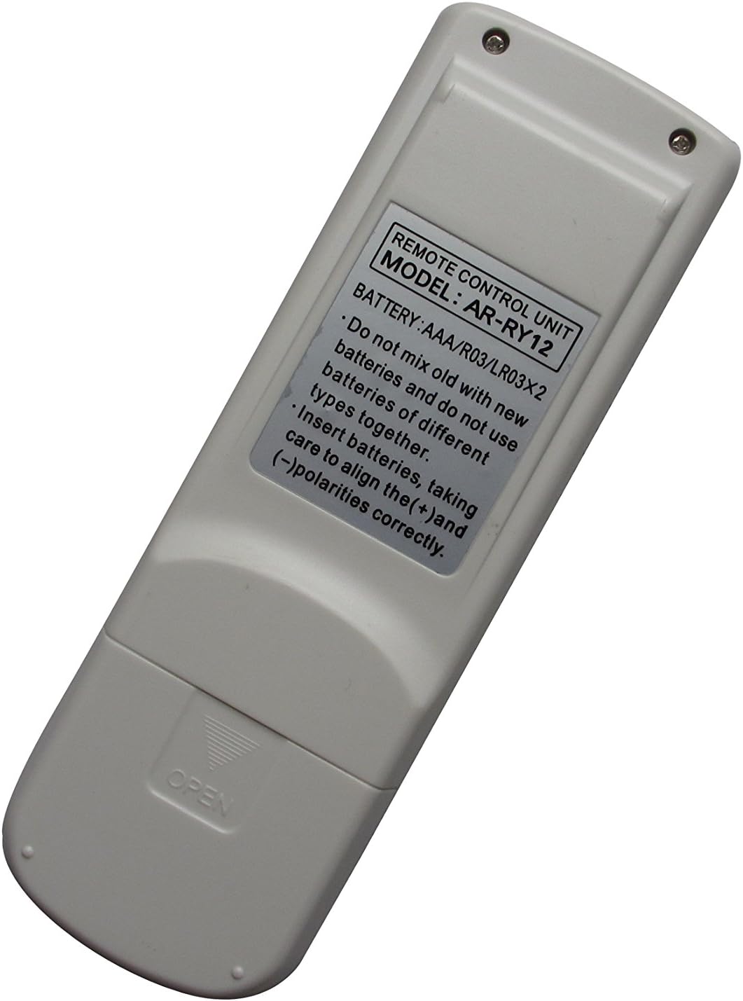 Back view of the remote control showing battery compartment details