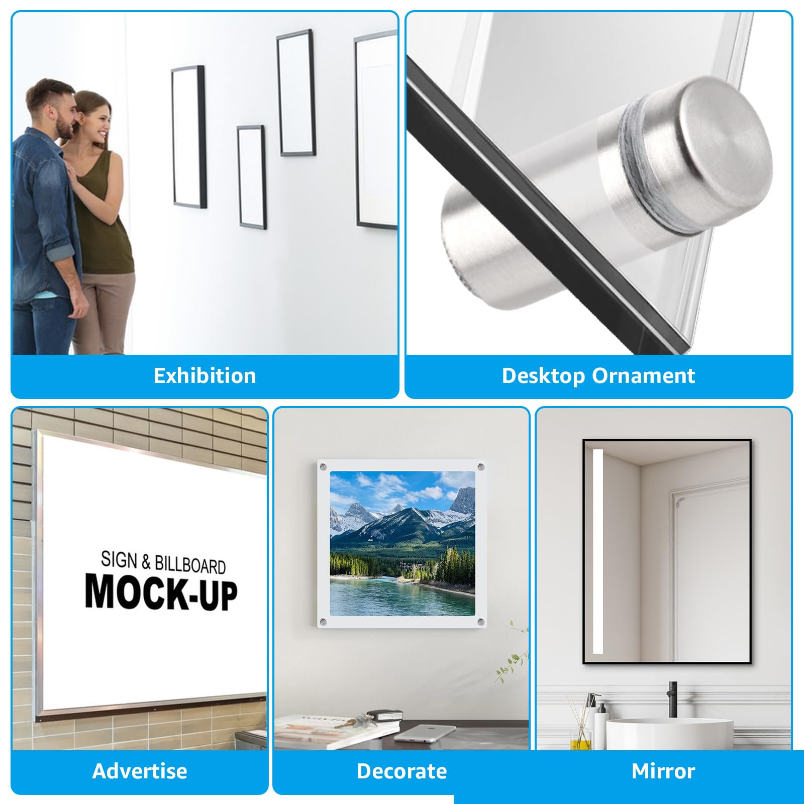 APACALI 50 separadores de pared de acero inoxidable, plexiglás, 19 x 25 mm, tornillo publicitario, carteles espaciadores, soportes para carteles para montar y fijar cristal, espejo, acrílico, marcos