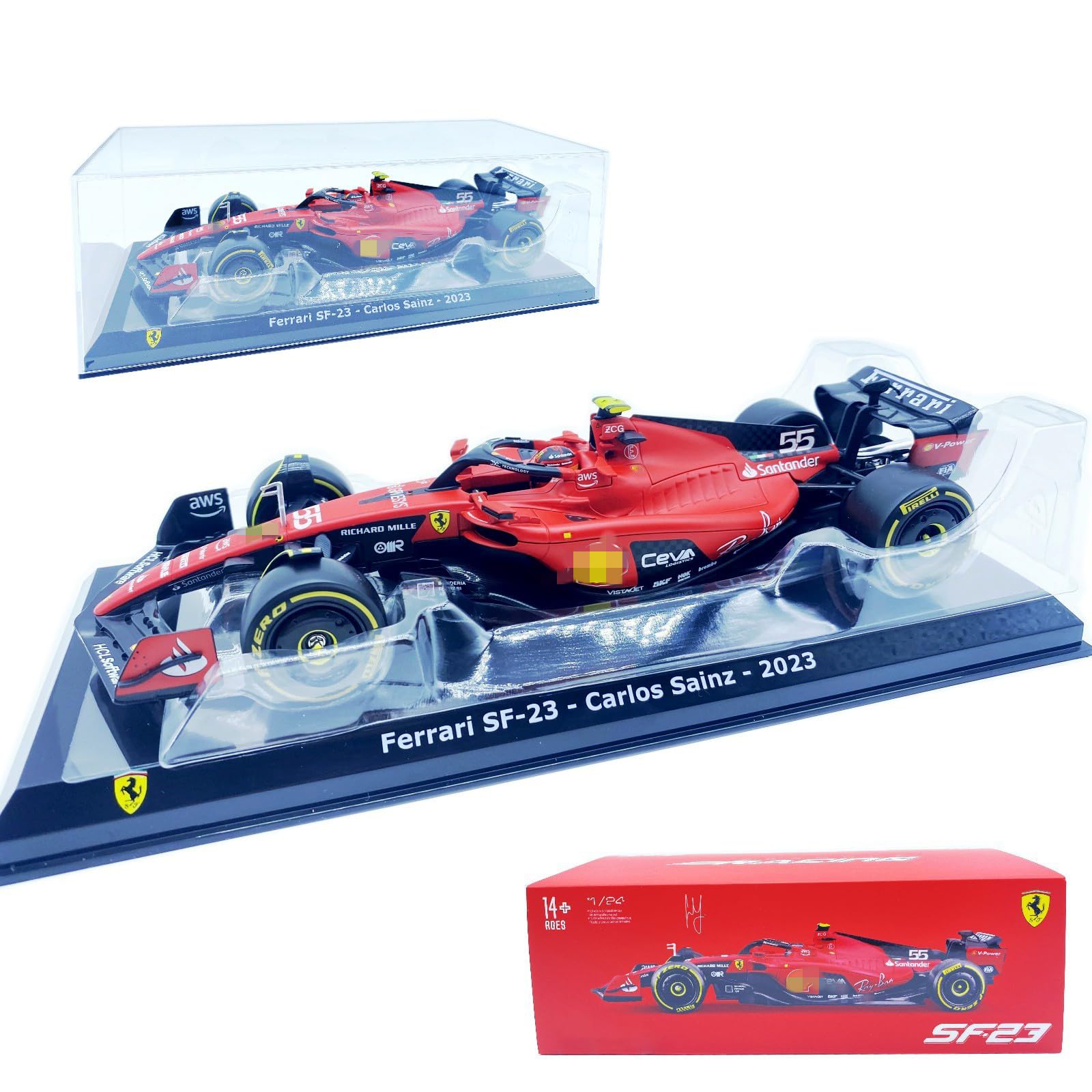 HTLNUZD Bburag 2023 1/24 SF23#55 Alloy Car for Ferrari Team 1:24 SF23#55 Signature Sainz Formula Diecast Car Model Adult Collection Gift