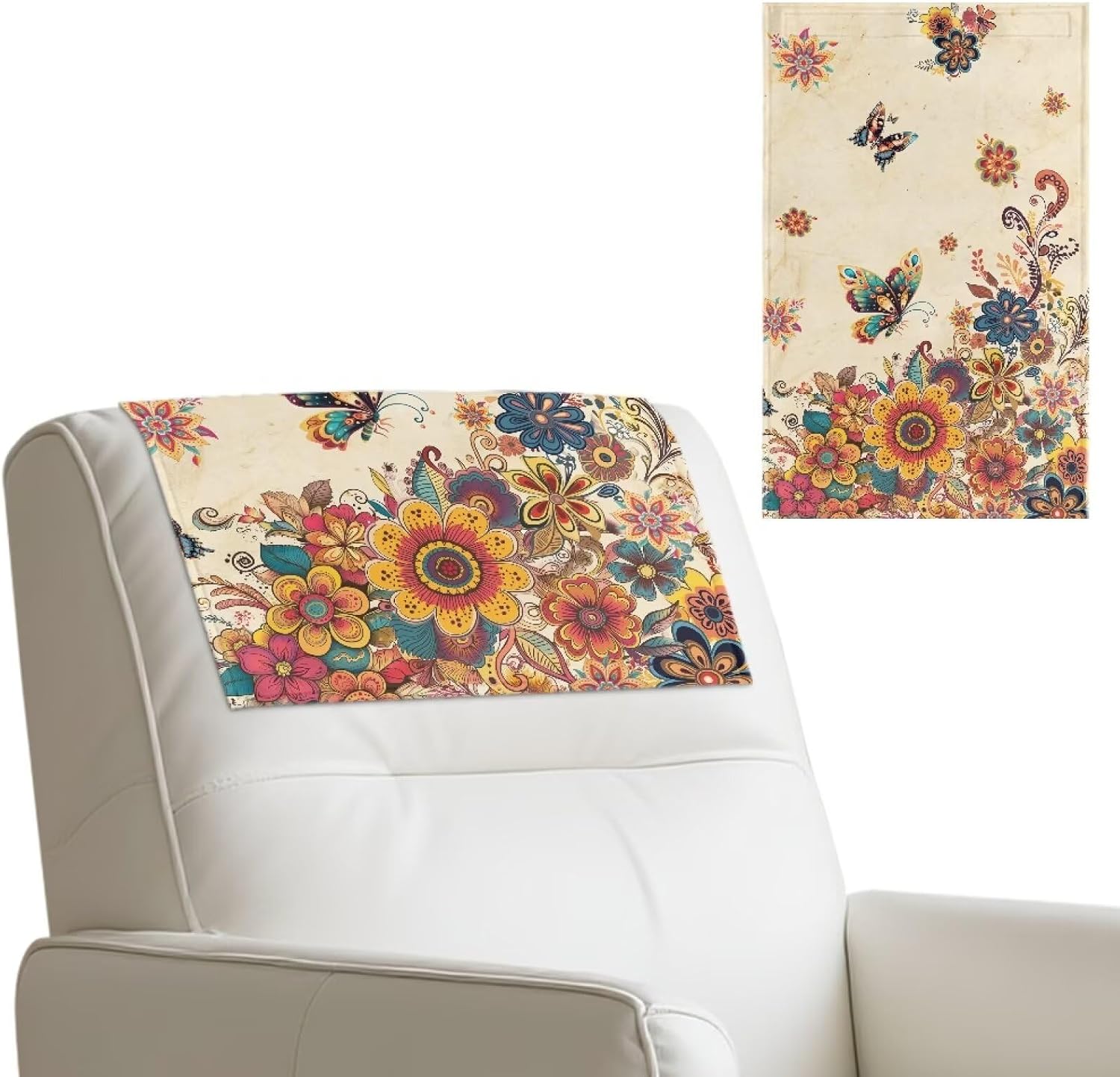 Tropical Floral Home Recliner Sofa Cover Machine Washable Recliner Headrest Cover Non Slip Faux Leather Headrest Protector for Recliners