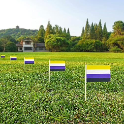 Miniatura 6 de Newperlite Nonbinary NB Pride Stick - Banderas pequeñas de mano LGBT - Poste de madera maciza y parte superior de lanza, paquete de 12, 5 x 8