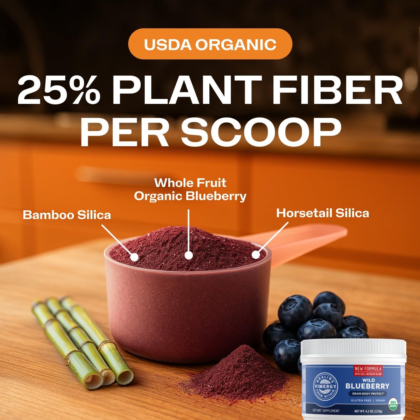 Vimergy Wild Blueberry Powder, 30 Porzioni – Polvere di Mirtilli Selvatici da Mirtilli Interi - Integratore Mirtillo Vegano – Senza Zuccheri Aggiunti o Riempitivi – Senza OGM e Senza Glutine (120 g)