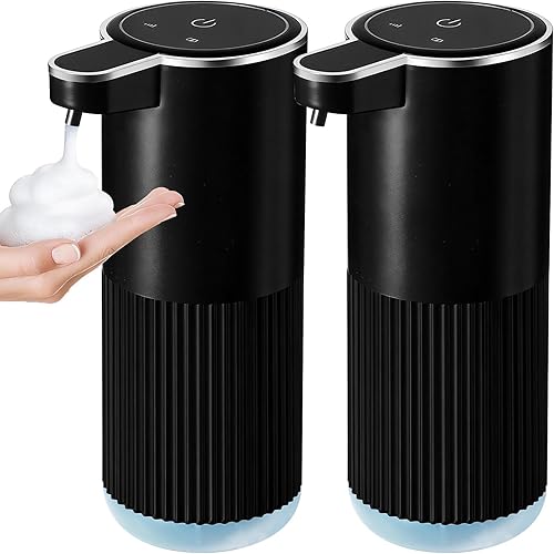 Dispensador Automático de Jabón Espumoso, Paquete de 2 Dispensadores de Jabón de Manos Espumoso Negros sin Contacto para Baño, 13.5 Fl Oz
