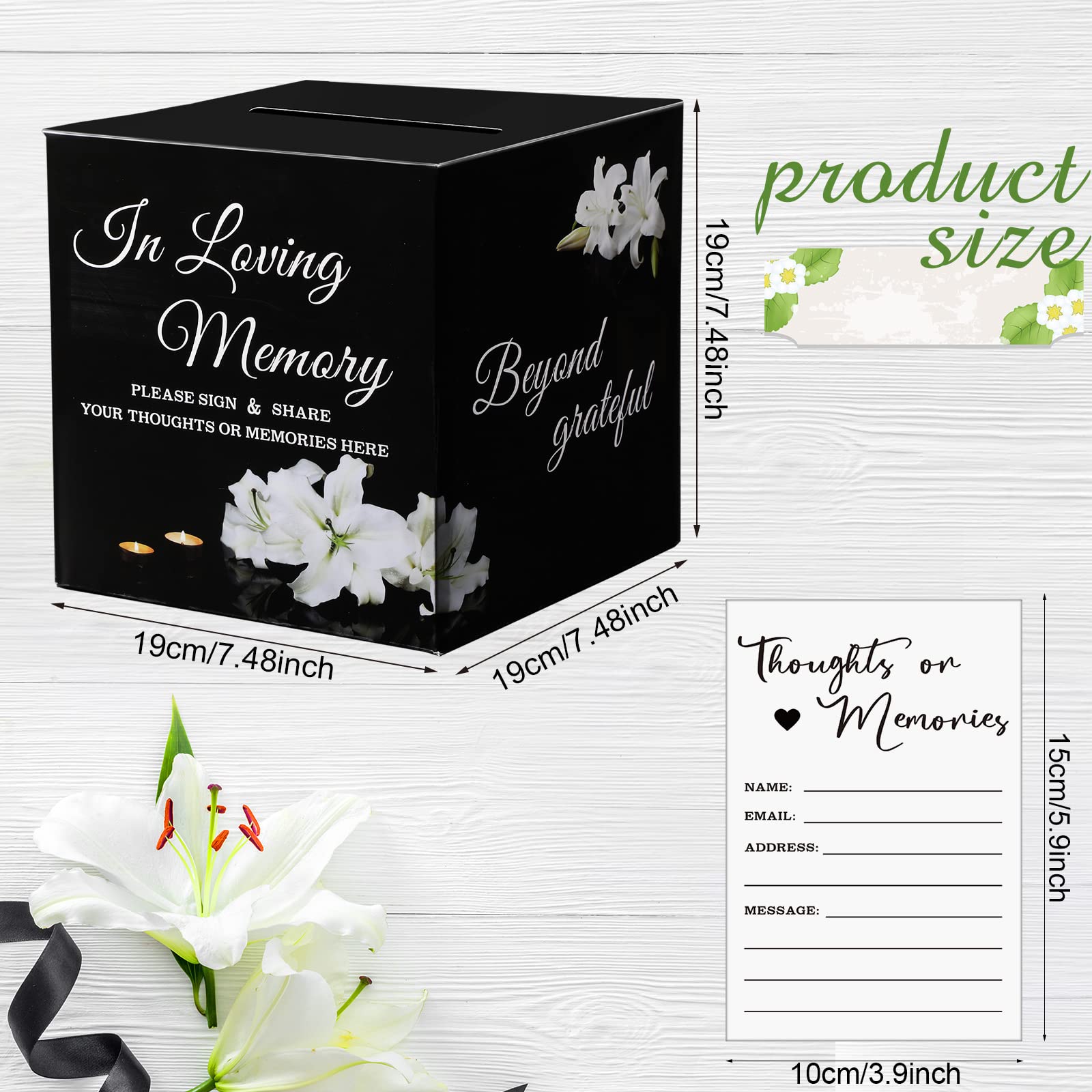 Fainne 50 Pcs Lily Share a Memory Cards with Celebration of Life Box Funeral Advice Cards Thank You Sympathy Holder Box Decor for Guest Funerals Memorial Service Farewell Remembrance Party Supplies