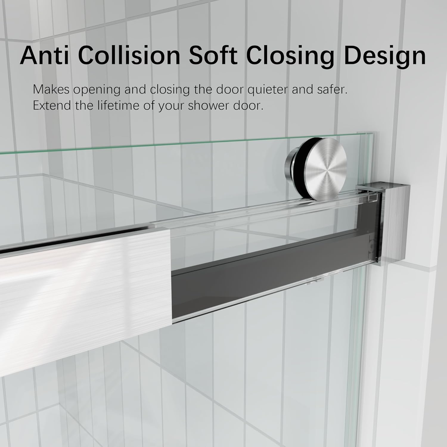 Soft Close Shower Doors 66-72" W x 76" H Double Sliding 3/8"(10mm) Clear Tempered SGCC Shatterproof Glass Frameless Width Adjustable, DS13- Brushed Nickel