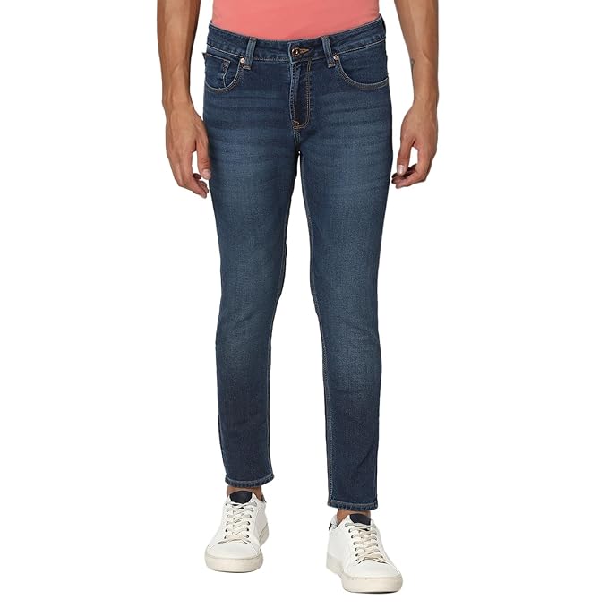 Spykar Men Mid Blue Cotton Slim Fit Tapered Length Clean Look Mid Rise Stretchable Jeans (Kano)