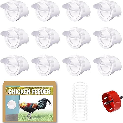 DIY No Waste Chicken & Poultry Feeder, 12-Port Gravity Feed Kit w/Covers & Hole Saw, Self-Feeder for Large Flock, for Buckets Barrels Bins Troughs Stock Tanks, BPA-Free Chickens, Ducks, Geese & More