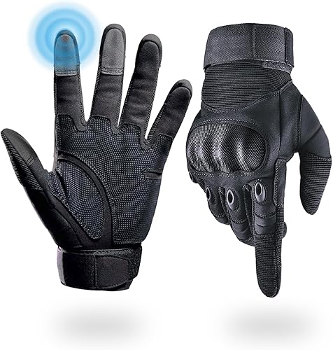 Miniatura 7 de Liovoras - Guantes tácticos para hombre, guantes de tiro rígidos, protección de nudillos, palma de cuero, guantes de motocicleta para equitación,