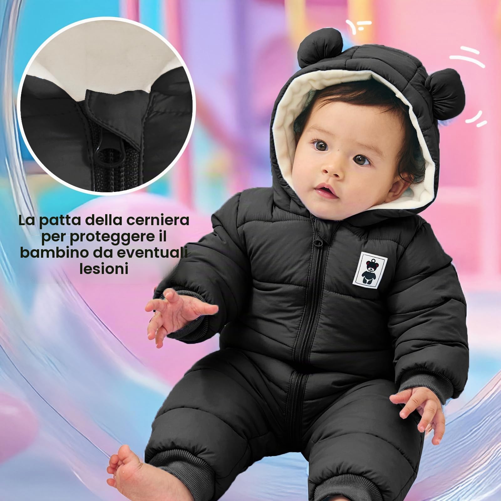 Bambini Pagliaccetto con Cappuccio Invernale, Neonato Snowsuit Ragazze Ragazzi Manica Lunga Fleece Outfits Outwear Vestiti Pigiama Regalo 6-9 mesi
